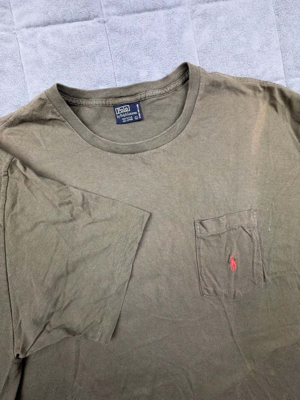 Polo Ralph Lauren Vintage single stitch Made in USA Pocket T-Shirt Olive